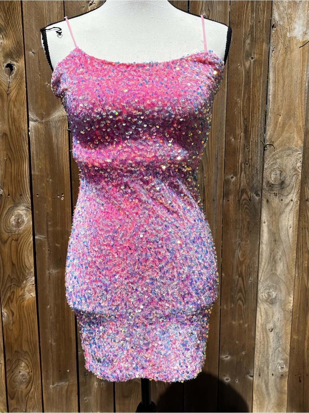 Velvi Pink and Blue Sequin Spaghetti-Strap Party Mini Dress Accepting Offers!